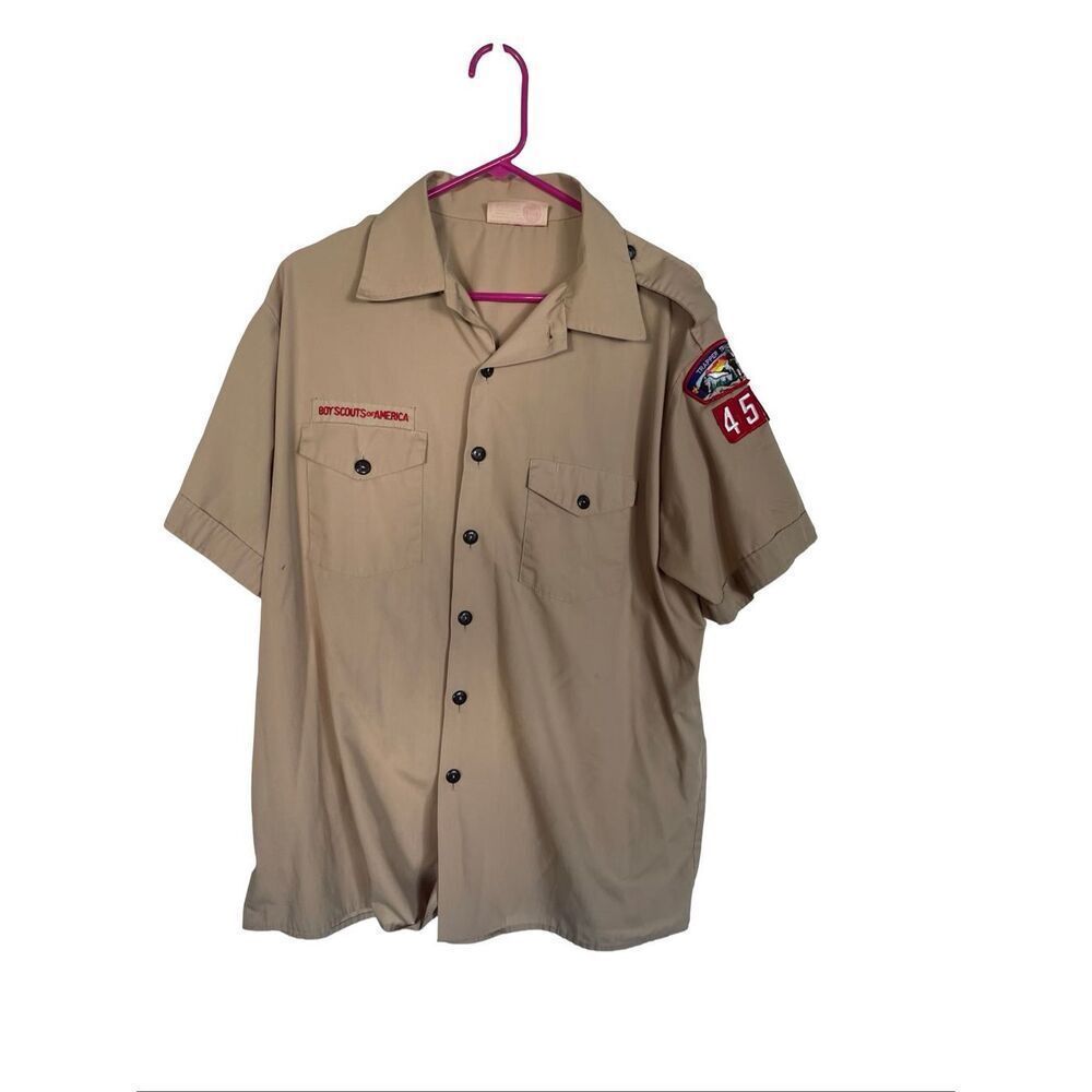 Boy Scouts of America Mens Tan Button Down Short Sleeve Uniform Shirt Size XL